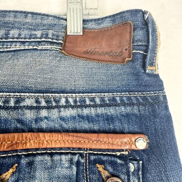 Vintage Levi's SilverTab Slim Boot Cut Jeans Size 36x30 Leather Trim Flap Pocket - Picture 9 of 11